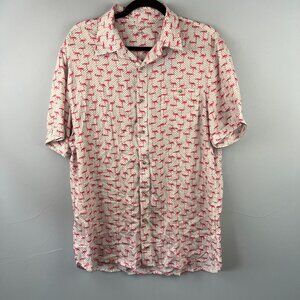NWT Age of‎ Wisdom Mens Short Sleeve Button Down Shirt Size L Flamingo Micro Dot